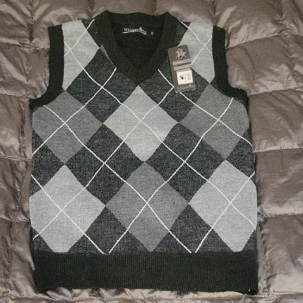 Argyle Sweater Vest - Black and Gray